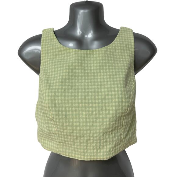 Le Lis Blazer Shorts Crop Top Green Yellow Gingham Plaid Suit 3 Pc Women's S/M - Picture 7 of 16